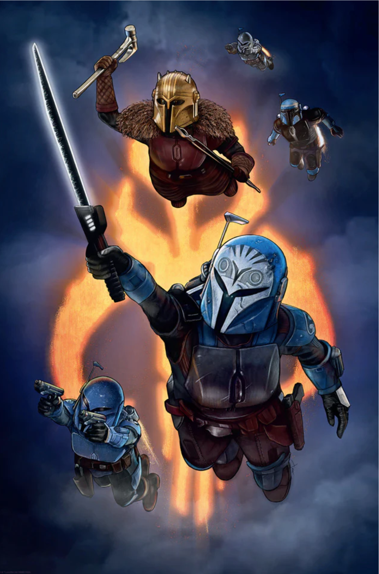 Kryze led the final charge on Mandalore from the skies with the darksaber in hand.