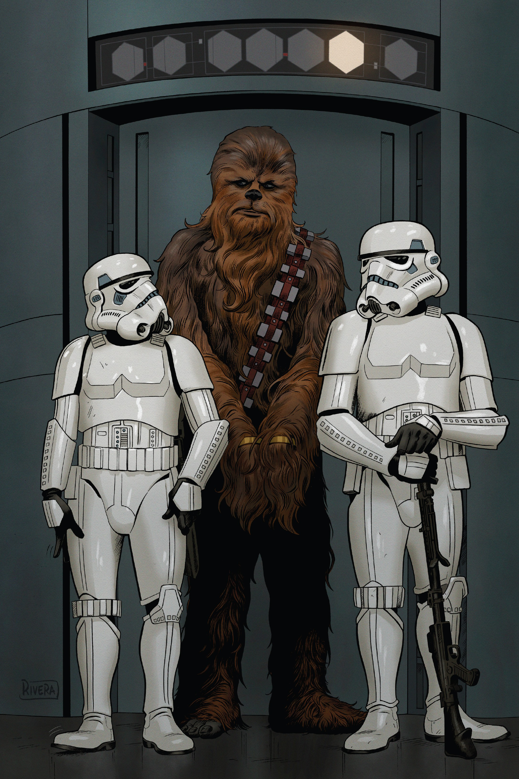 Chewbacca, pretending to be an Imperial prisoner.