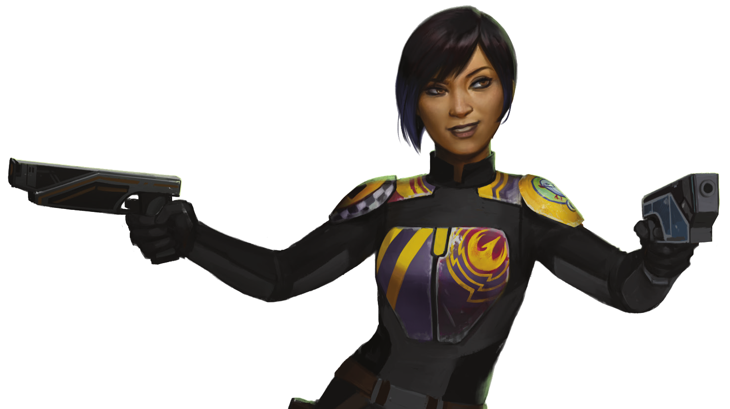 Sabine regularly changed her hair color and updated the look of her Mandalorian armor.