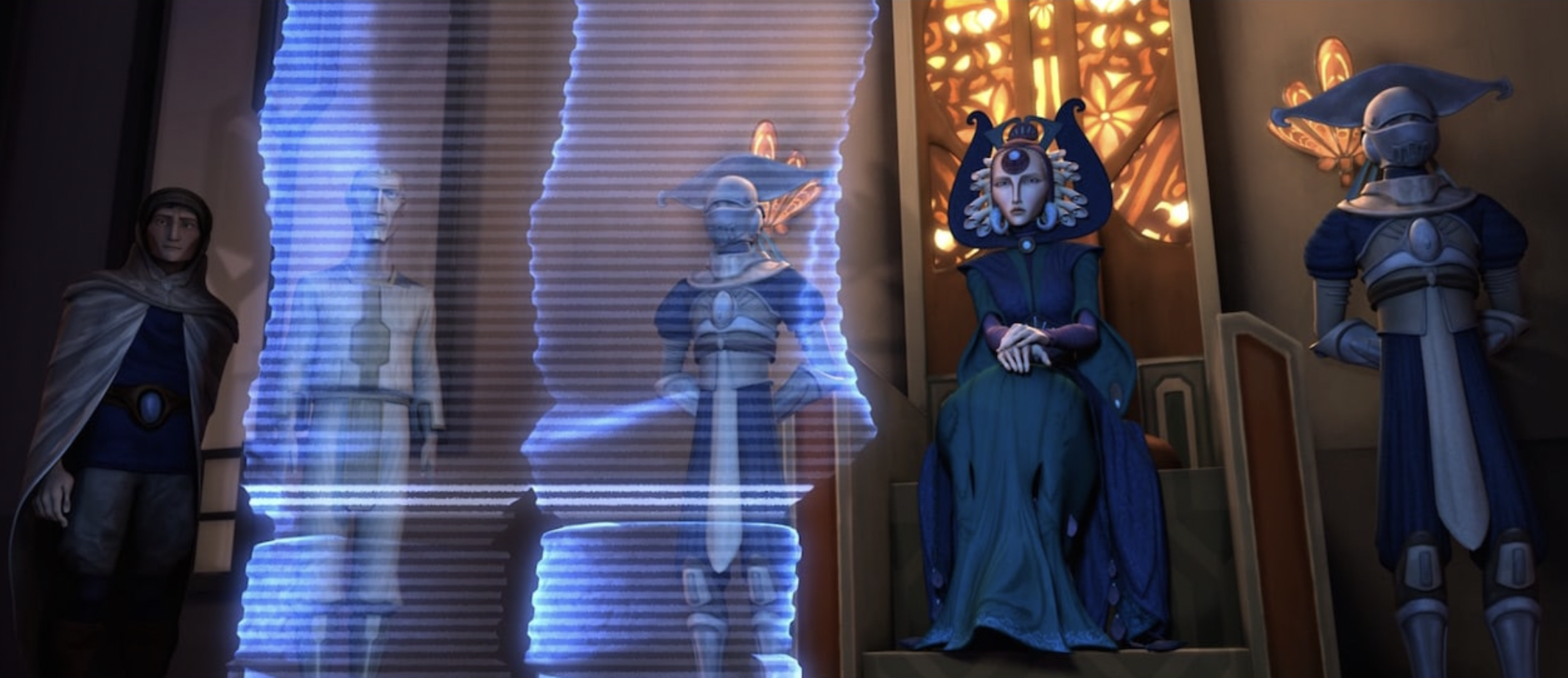 From her palace in Sundari, Duchess Satine and her fellow New Mandalorian leaders promoted de-escalation of the Clone Wars.