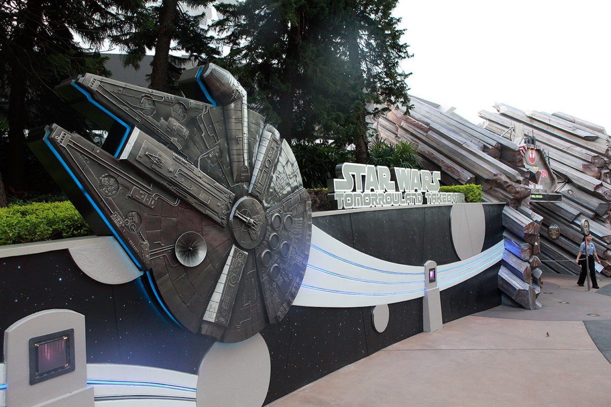 A Star Wars relief along a wall in Hong Kong Disneyland's Tomorrowland