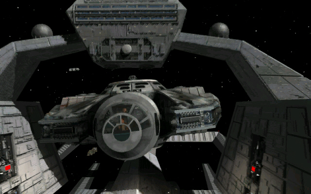 The Otana flies through Twin Sun Station after a run-in with Imperial forces near Hoth.