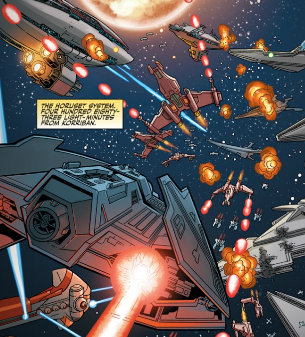 Republic ships attack a Sith fleet near Korriban.