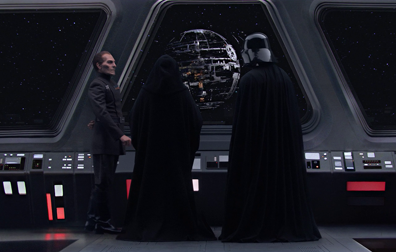 Darth Sidious, Darth Vader, and Wilhuff Tarkin observed the construction of the Death Star from the bridge of a Venator-class Star Destroyer.