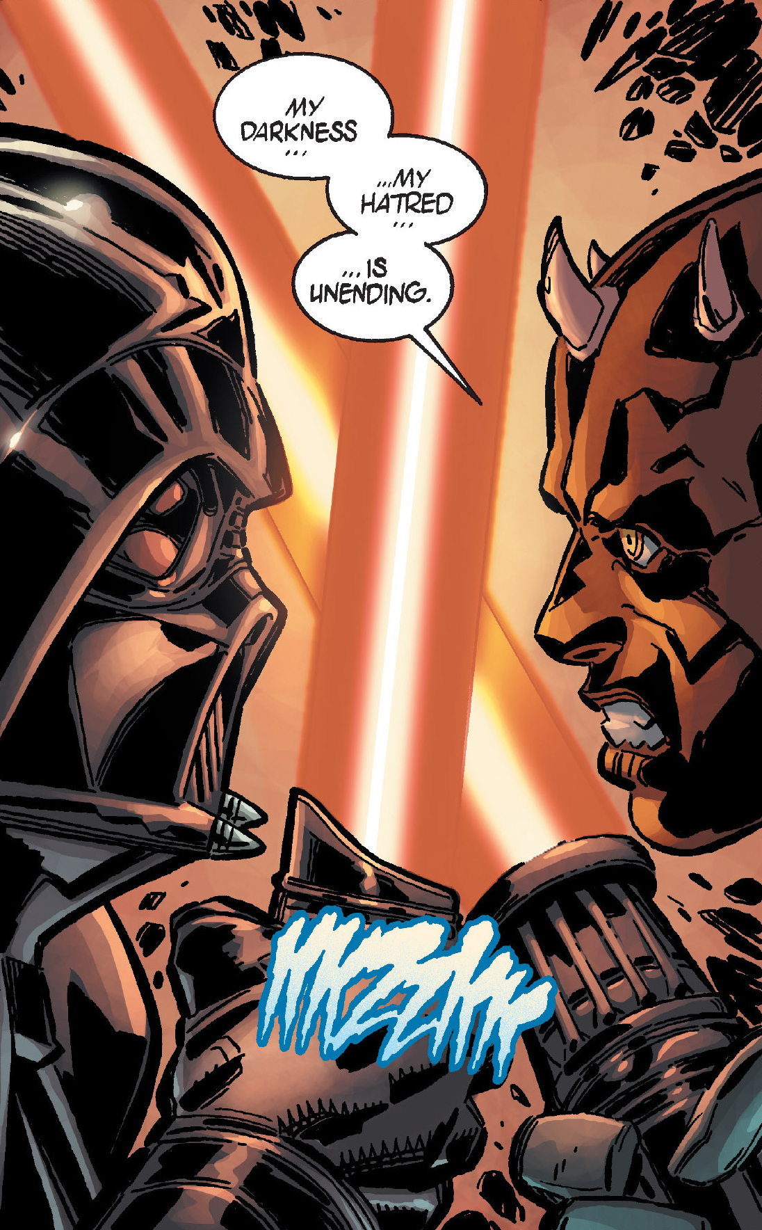 Vader battling the reborn Darth Maul.