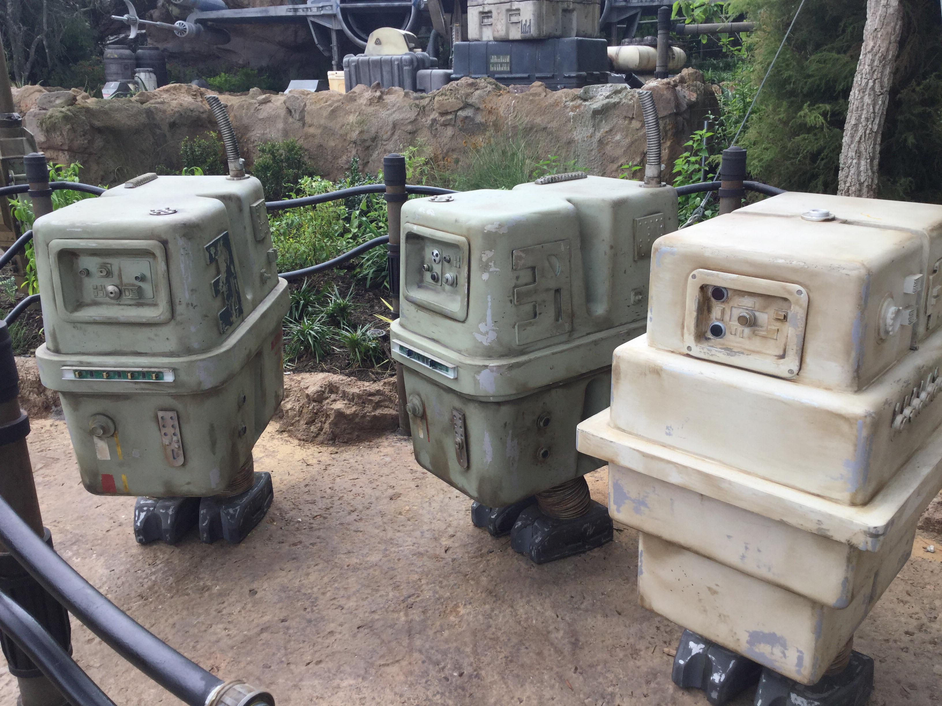 A third droids stands with EG-30 and EG-127 in Hollywood Studios.