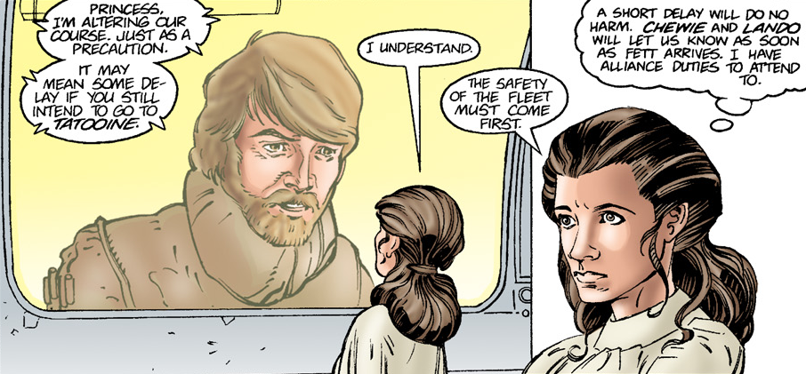 Informing Leia Organa of the fleet's course change