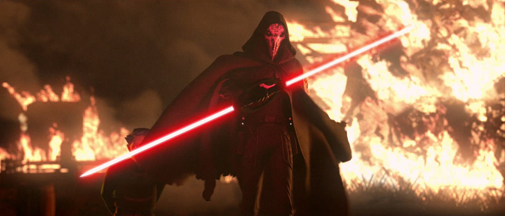 The Inquisitor wielding his double-bladed spinning lightsaber