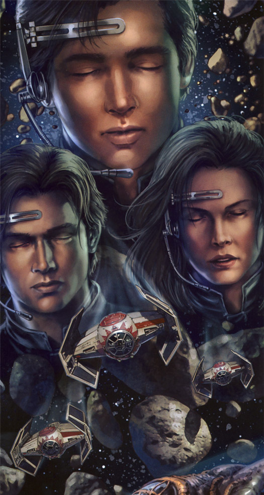 Jaina, Anakin, and Jacen using a Force meld in the asteroid belt known as "Lando's Folly"