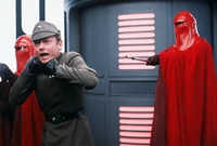 Jerjerrod getting choked by Darth Vader for stopping him from entering the throne room.