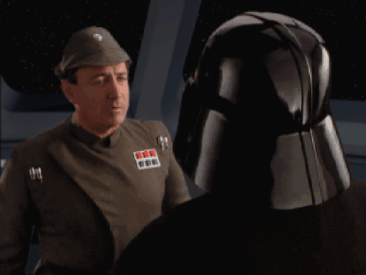 Admiral Sarn and Darth Vader on the Terror's bridge