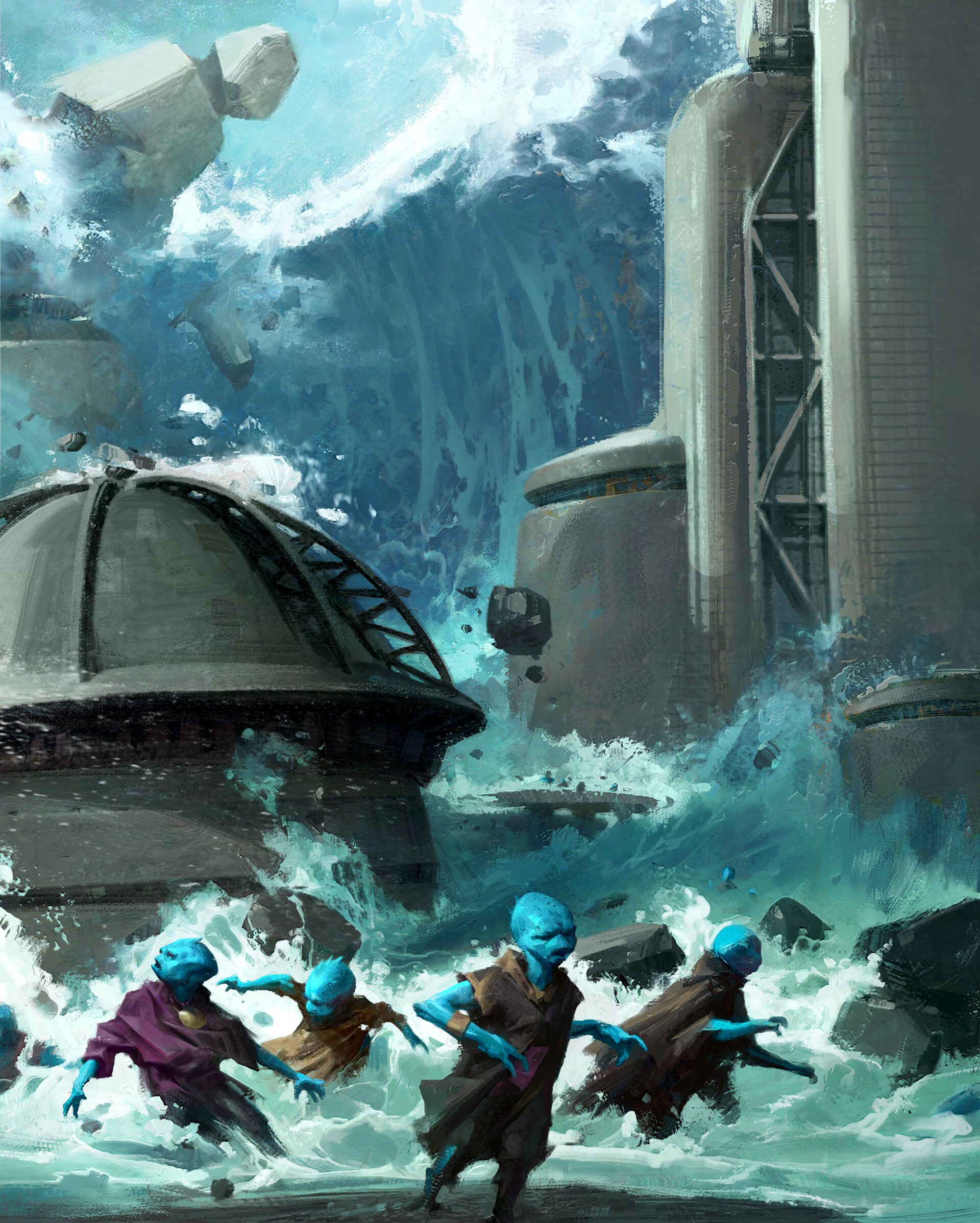 Anselmi flee a tidal wave in the legend of the fall of their empire