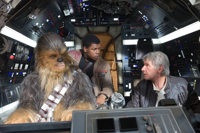 Chewbacca with Han and Finn, en route to Starkiller Base.