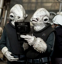 A pair of Mon Calamari alongside Rebel troopers