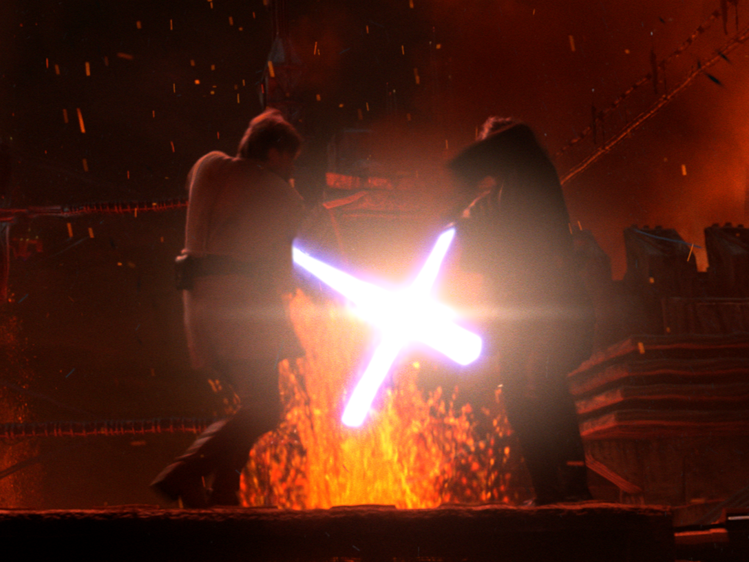 Best friends fight the epic duel on Mustafar.