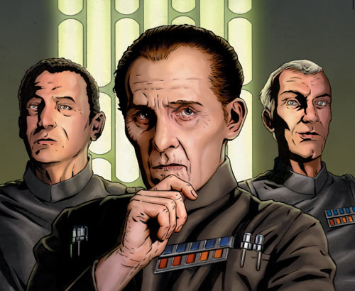 Wessel (right), with fellow moffs Denn Wessex (left) and Wilhuff Tarkin (center), after being appointed in 19 BBY.