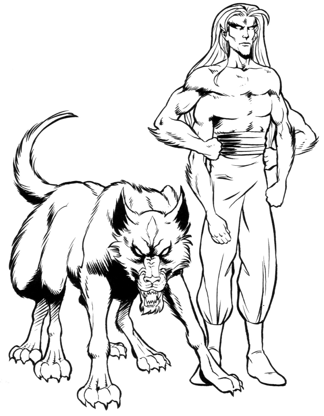 Codru-Ji - humanoid form (right), wyrwulf form (left).