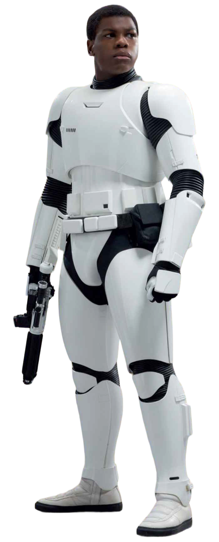 Finn, wearing his First Order armor, with helmet removed