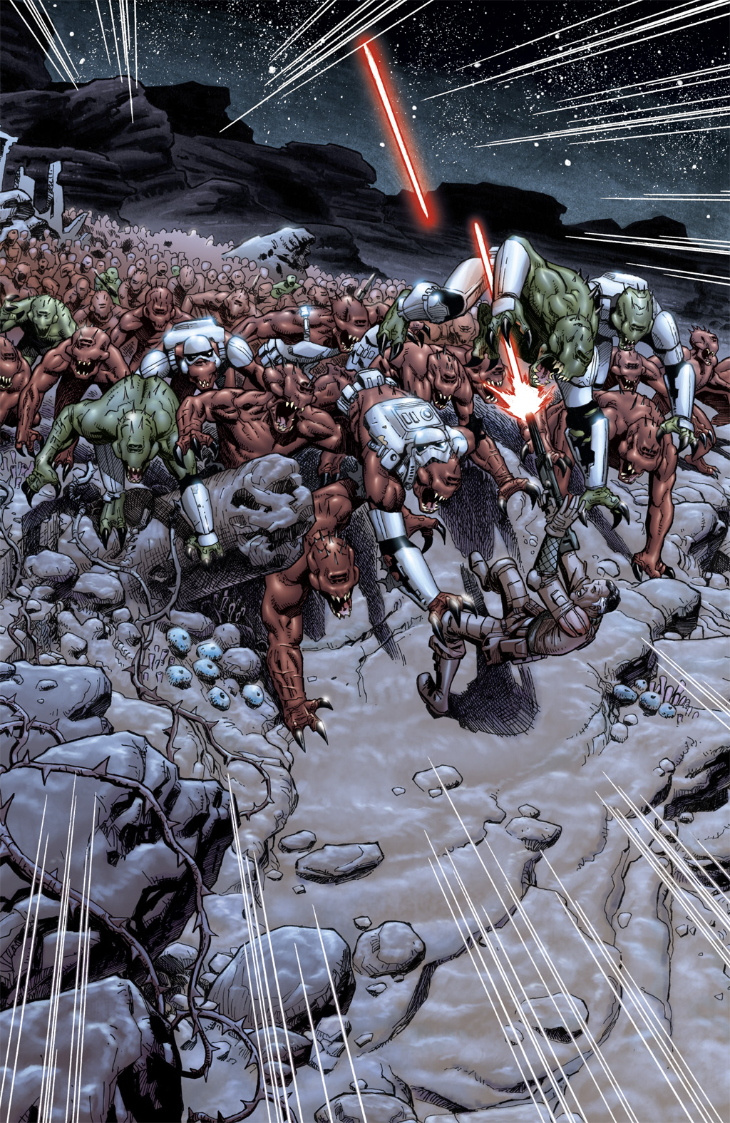 The former clone trooper, Able, is attacked by a rakghoul horde.