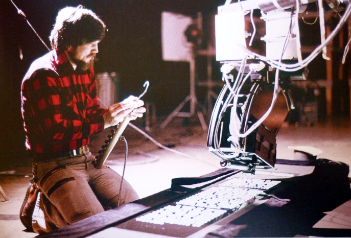 Richard Edlund prepares to shoot the opening crawl for Star Wars: Episode IV A New Hope.