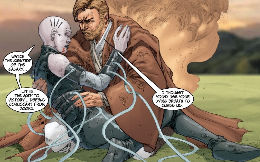 Obi-Wan holds "dying" Ventress.