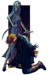 The Force-sensitive Yuuzhan Vong standing over her captive.