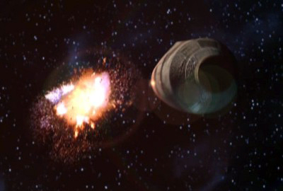 Revan and Carth Onasi's escape pod flees the destroyed Endar Spire.