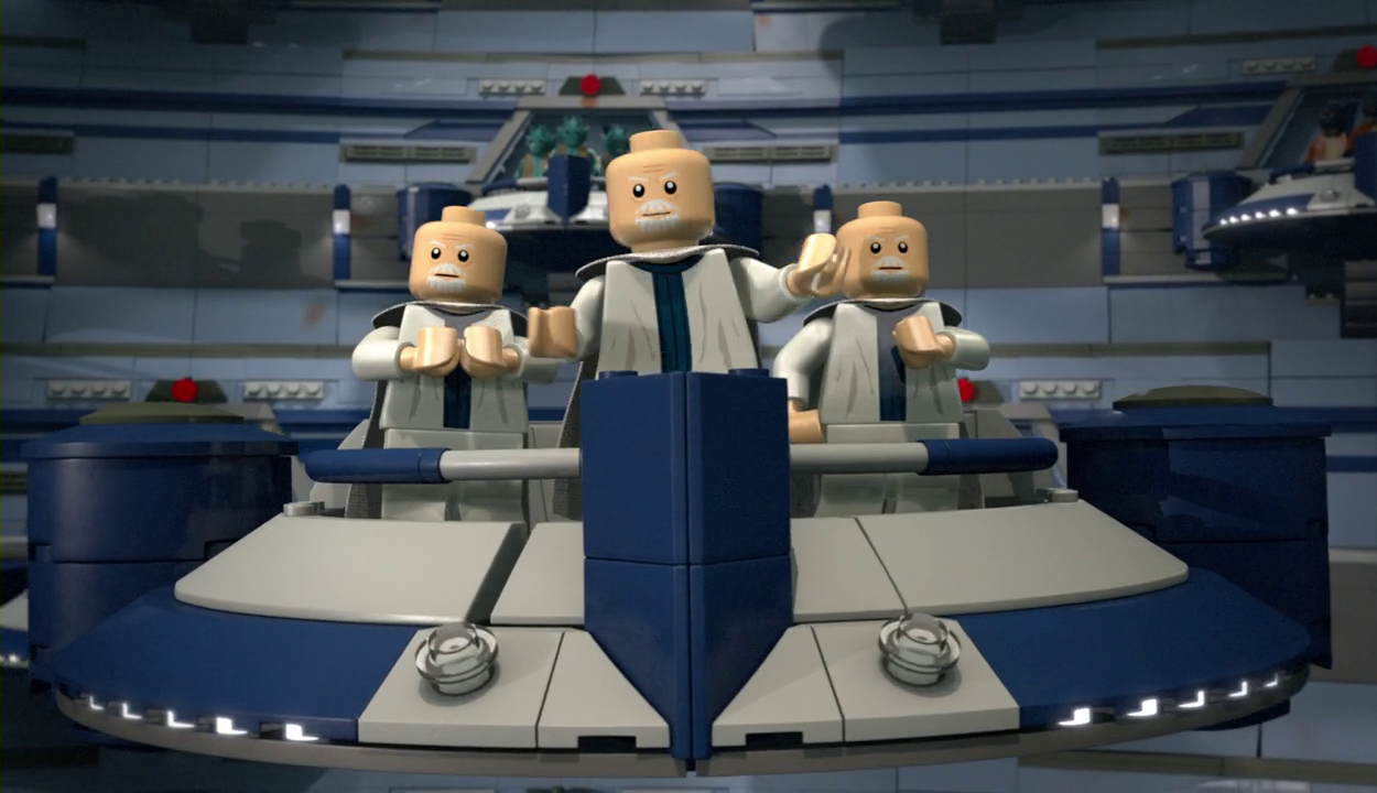 Yaun (center) addresses the Galactic Senate.