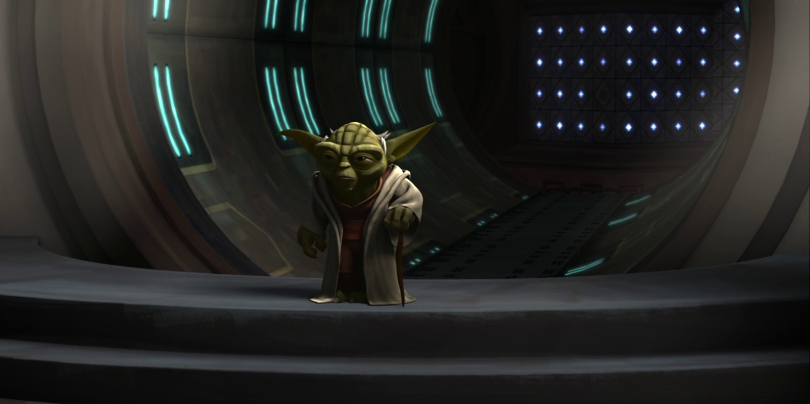 Master Yoda stands at the vault's entrance