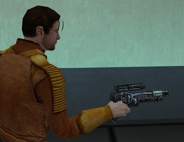 Carth Onasi wielding his personal blaster