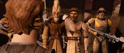 Ki-Adi-Mundi ondersteunt de gewonde Obi-Wan