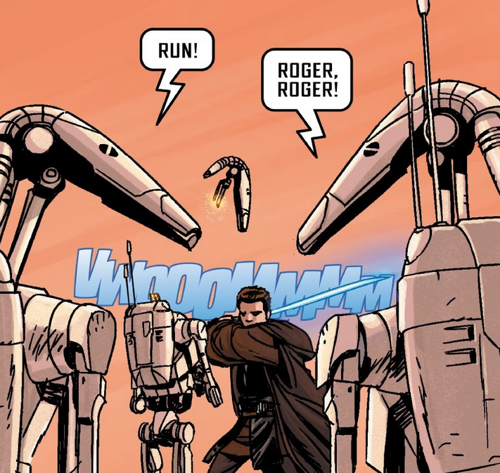 Skywalker cut down battle droids on Staggec