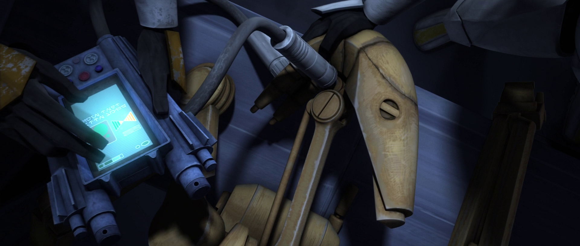 During the Battle of Saleucami, Commander Cody and clone trooper Crys performed a robolobotomy to access a B1 battle droid's guidance system and memory logs.