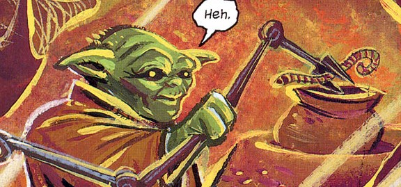 Yoda and his new cooking tool.