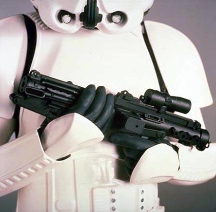 An E-11 in the hands of a stormtrooper