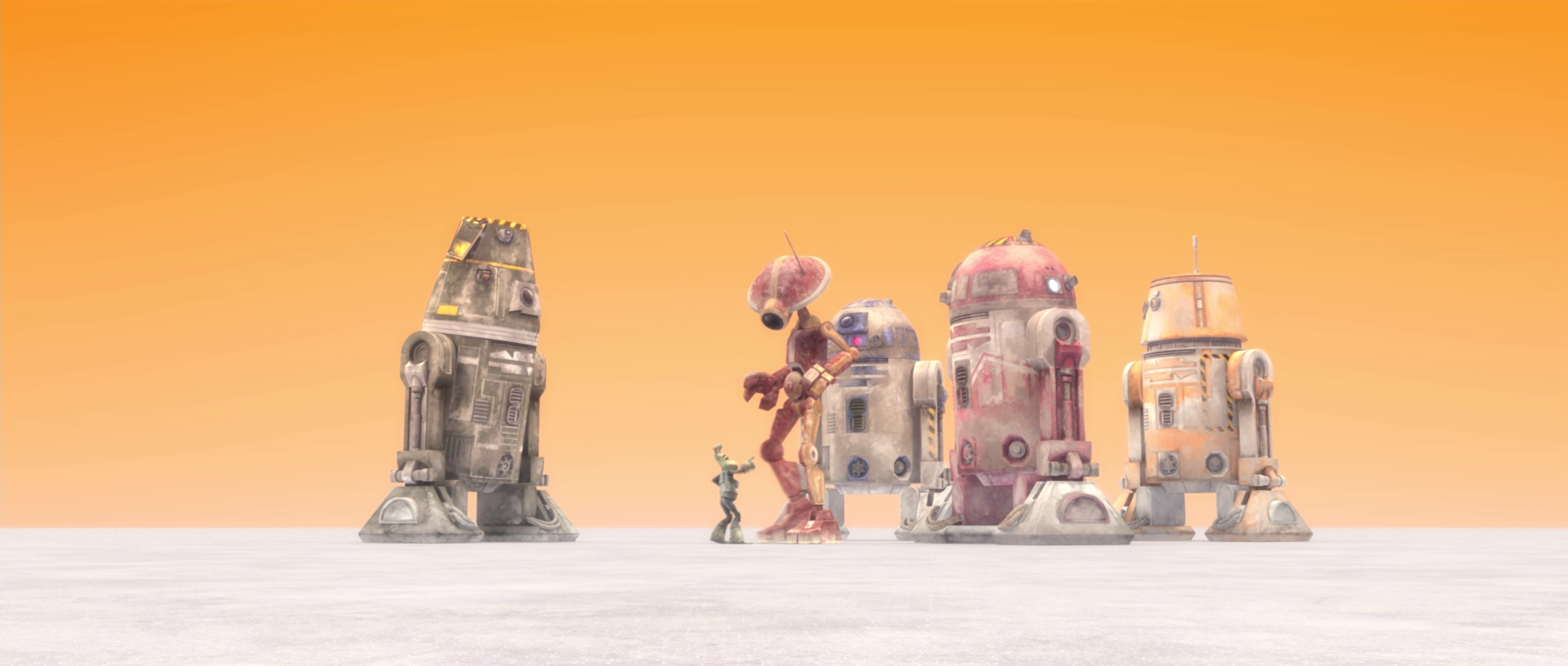 R2-D2 (center) and the rest of D-Squad.