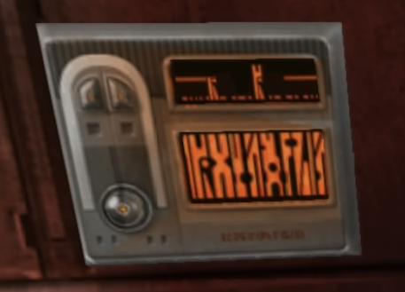 A Huttese computer panel in the main hold of an AA-9 freighter owned by Gardulla the Hutt