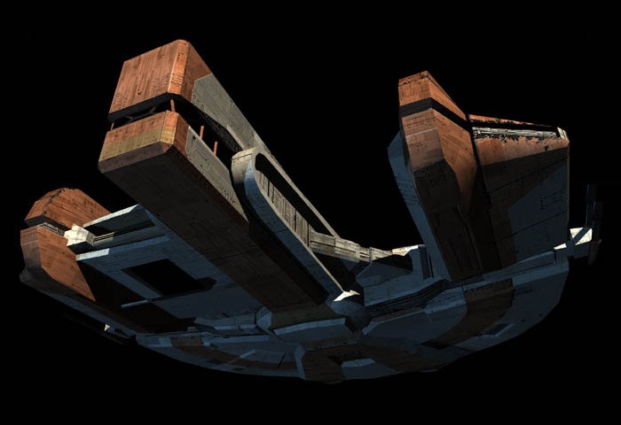 The underside of the Ebon Hawk