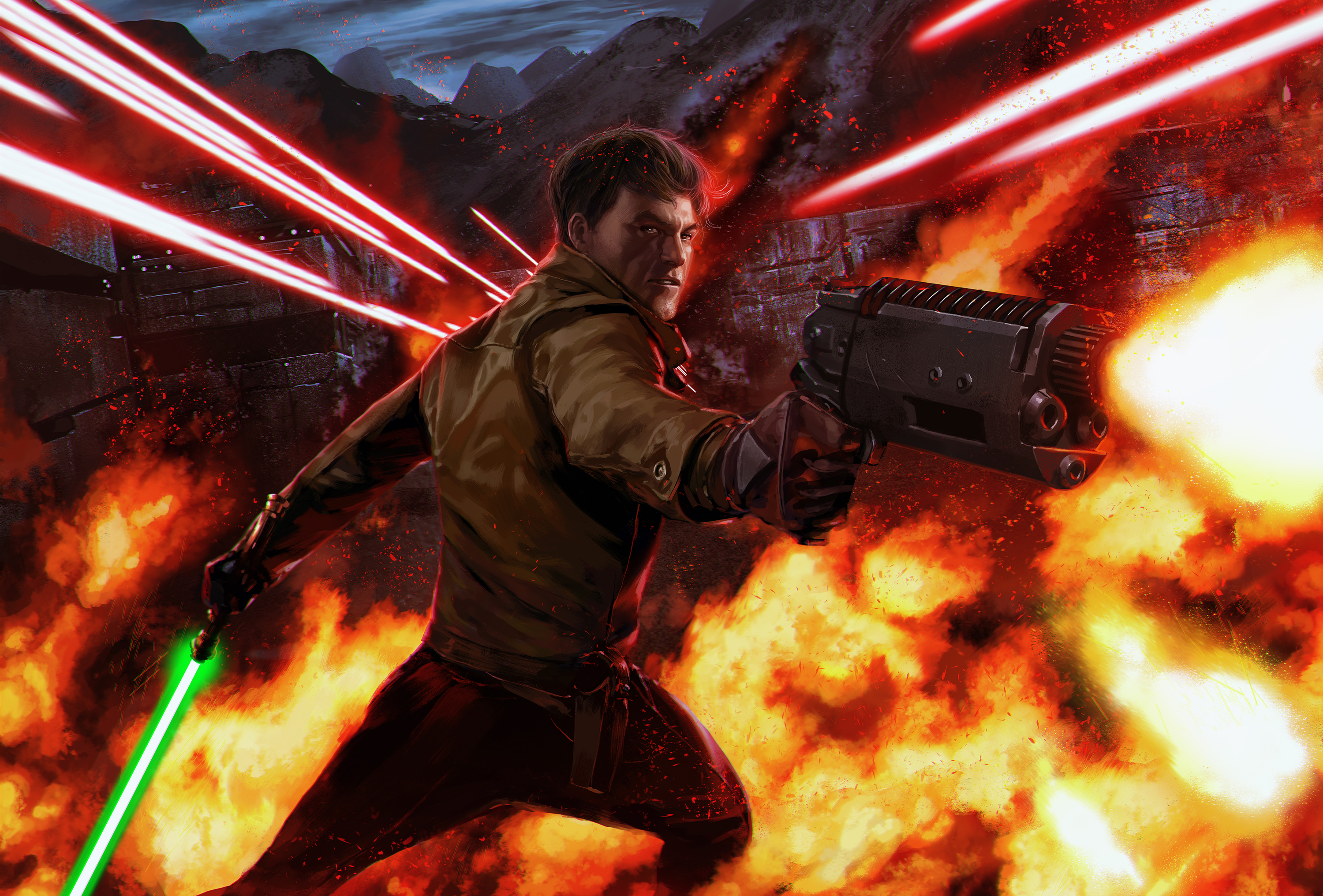 Katarn was skilled with both a blaster and lightsaber.