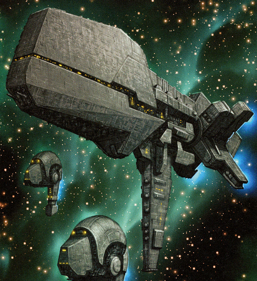 The Fenelar-designed Kandosii-type dreadnaught (center) became a central element of Mandalorian naval forces.