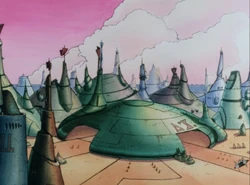 The Star Wars: Droids: The Adventures of R2-D2 and C-3PO episode "Coby and the Starhunters" re-used the animation sequence used to depict a spaceport on Tammuz-an to also depict a scene set on Chuzalla.