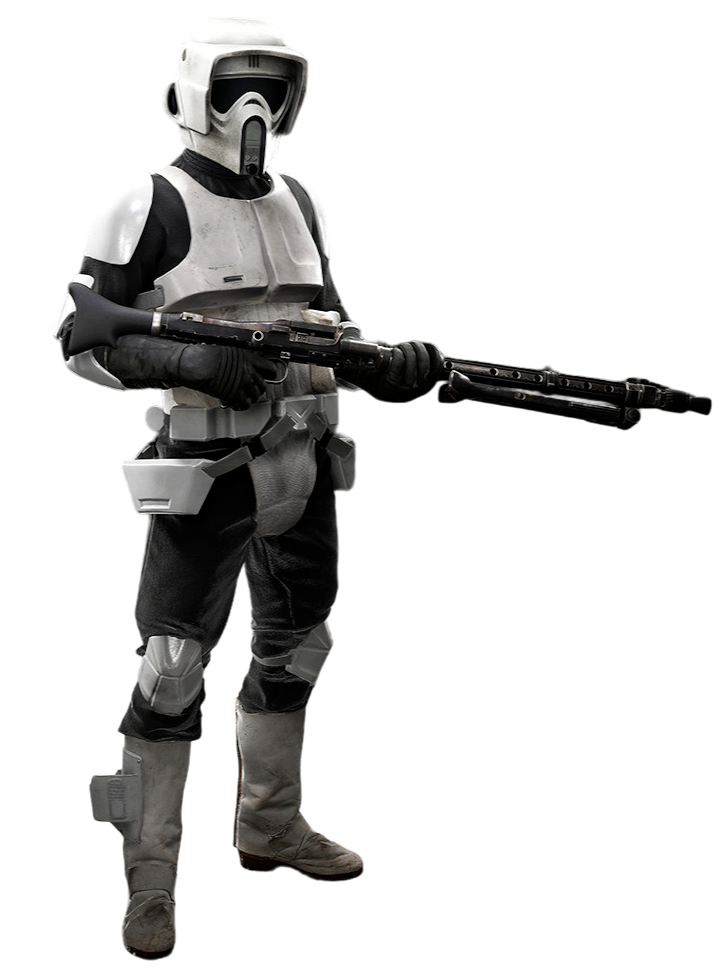 A scout trooper with a DLT-19 heavy blaster rifle.