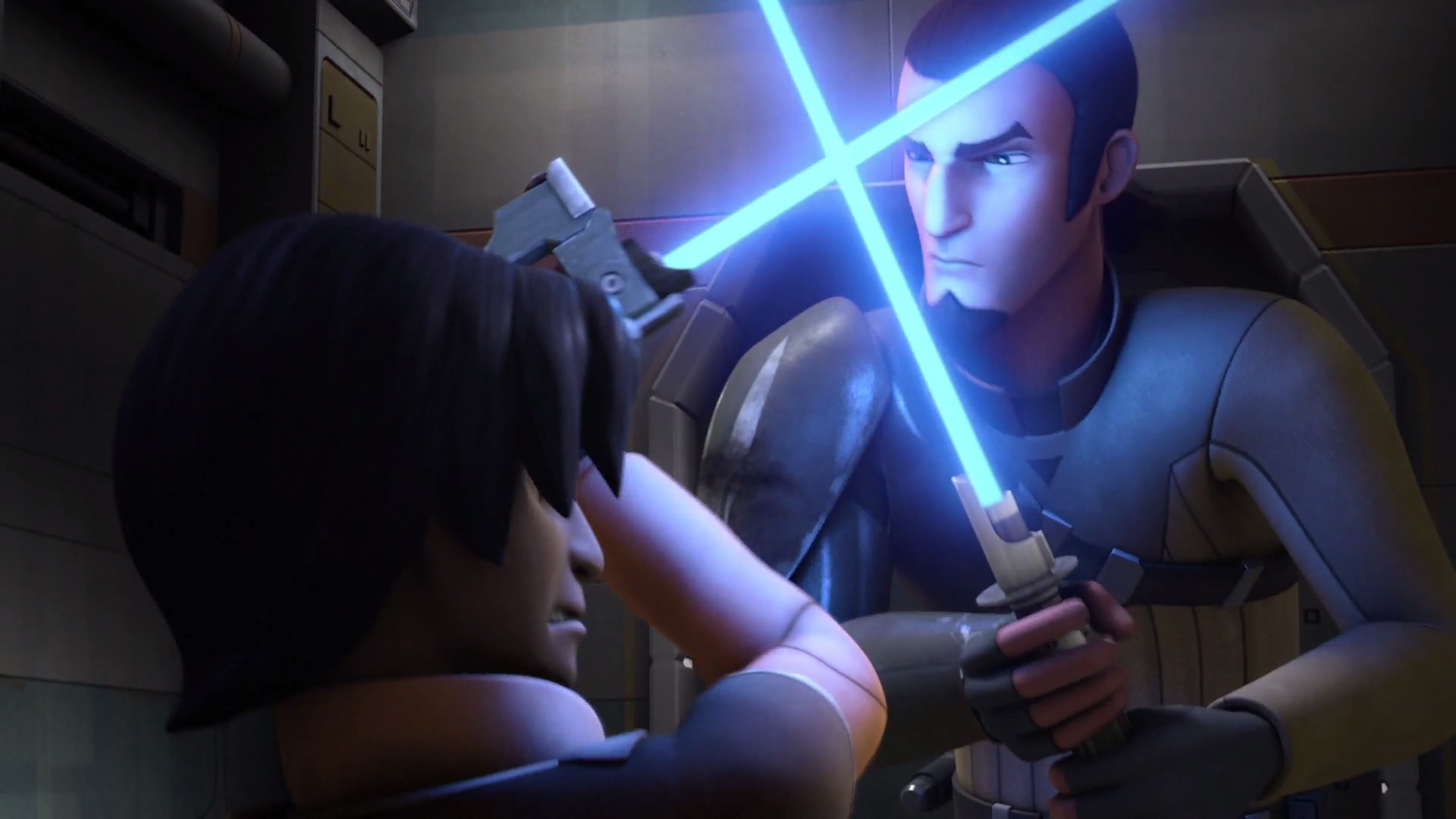 Ezra and Kanan practicing with their lightsabers