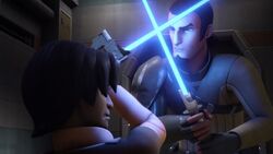 Kanan and Ezra lightsaber practice