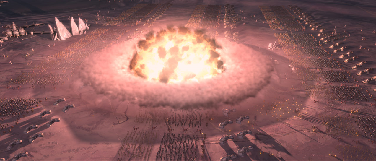 The Grand Army of the Republic detonates a prototype Electro-proton bomb on Malastare.