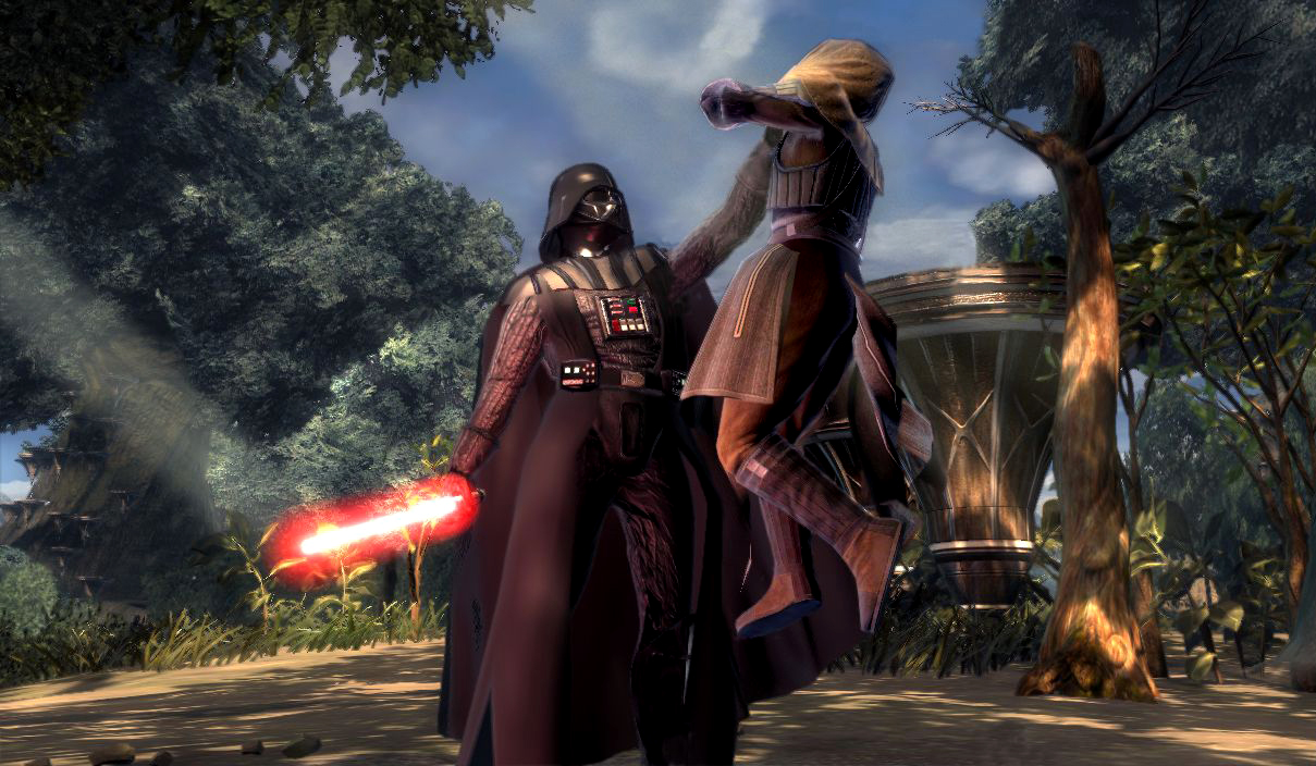 The Dark Lord of the Sith prevails against a fugitive Jedi in battle.