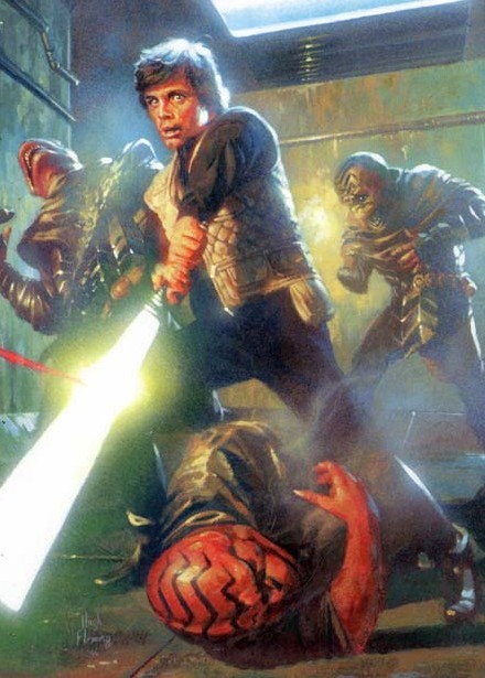 Luke Skywalker defending against Barabel attackers.