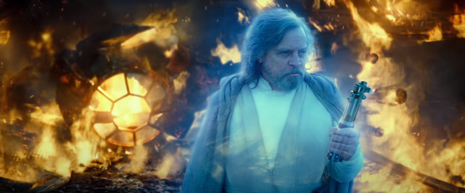 The spirit of Luke Skywalker appeared to Rey, encouraging her to continue her Jedi path.