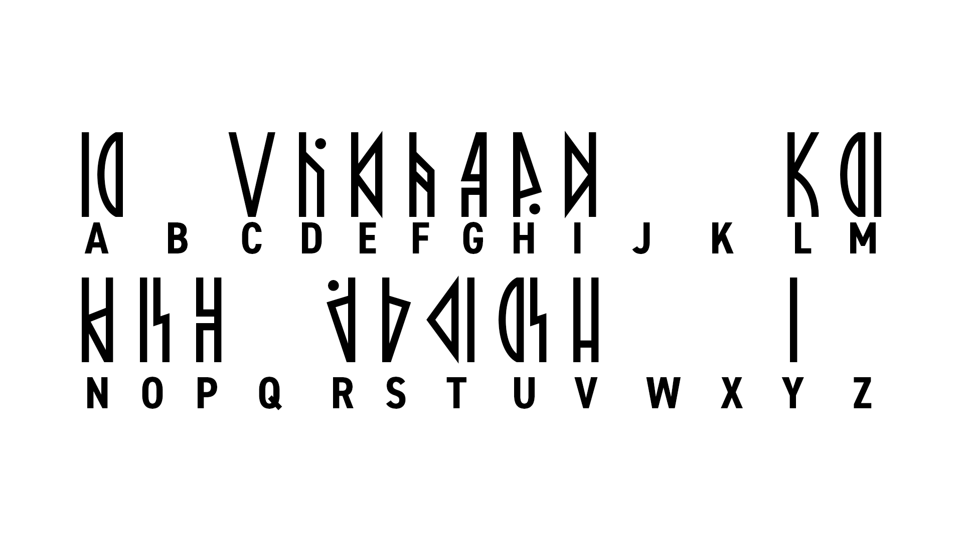 A fan mapping of the runic alphabet with an incorrect "H" and swapped "E" and "I".