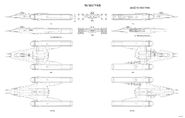 Orthographic illustrations of Y-wing fighter proportions